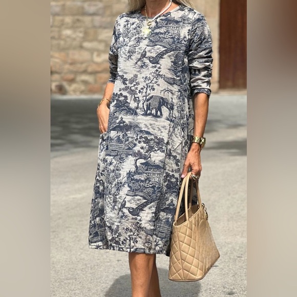 BUYKUD Vintage Asian Floral Cotton Midi Dress - Picture 2 of 9